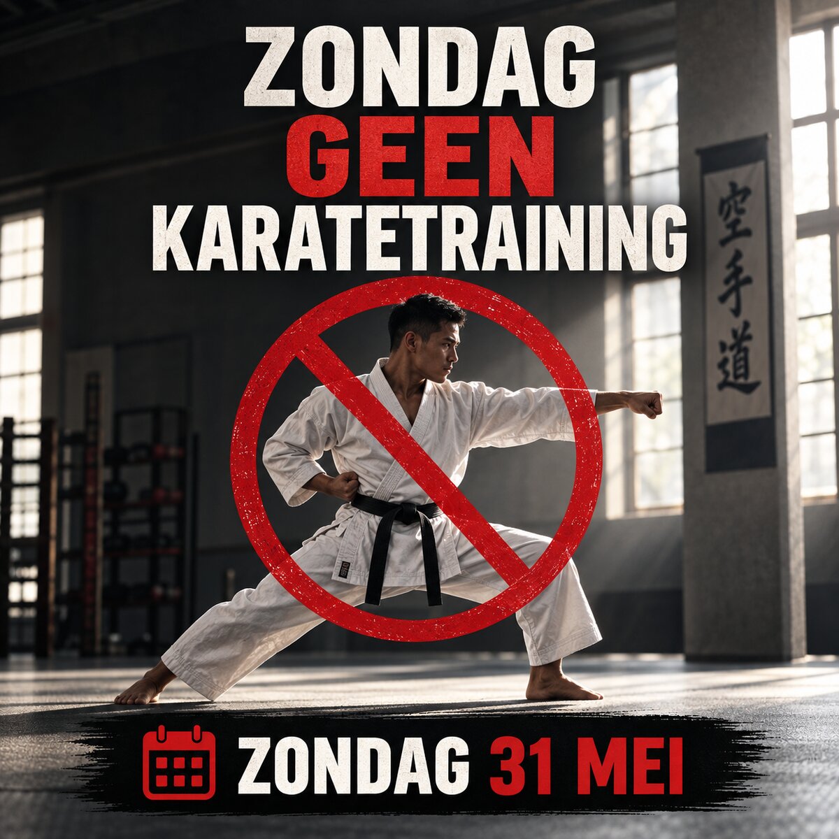 Opgelet: zondag 31 mei is er geen karatetraining.